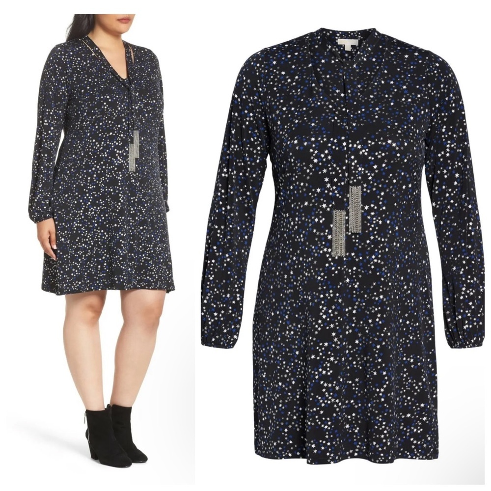 ✅ MICHAEL Michael Kors Womens Plus Metallic Star Print Party Dress size L